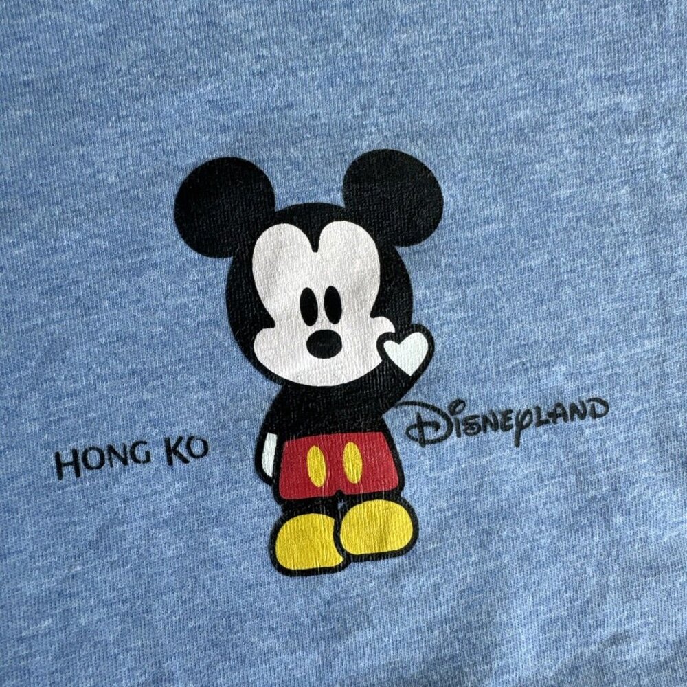 Hong Kong Disneyland T Shirt Ringer Tee Short Sleeve Blue Women’s Large - Picture 2 of 7